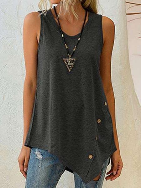 Sleeveless Top Irregular Button U-neck Vest - LuckyFash™