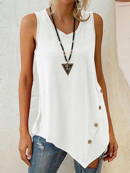 Sleeveless Top Irregular Button U-neck Vest - LuckyFash™