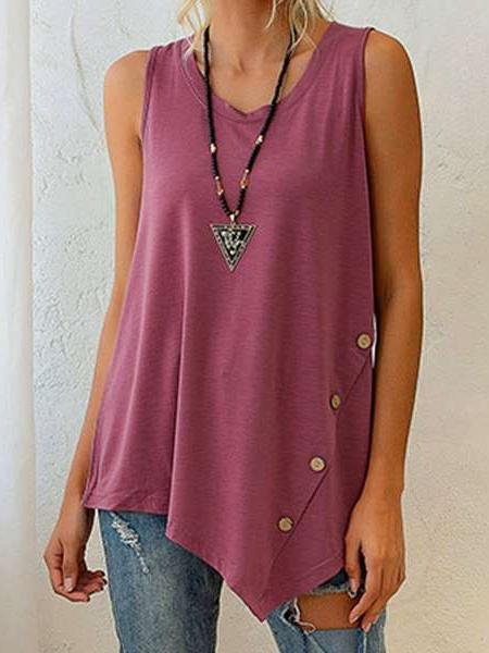 Sleeveless Top Irregular Button U-neck Vest - LuckyFash™