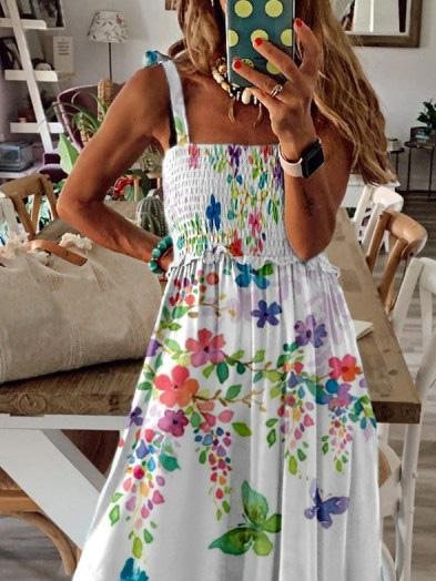 Sleeveless V-Neck Butterfly Print Dress - LuckyFash™