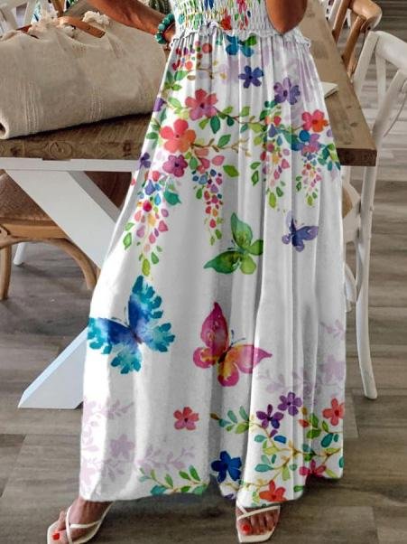 Sleeveless V-Neck Butterfly Print Dress - LuckyFash™
