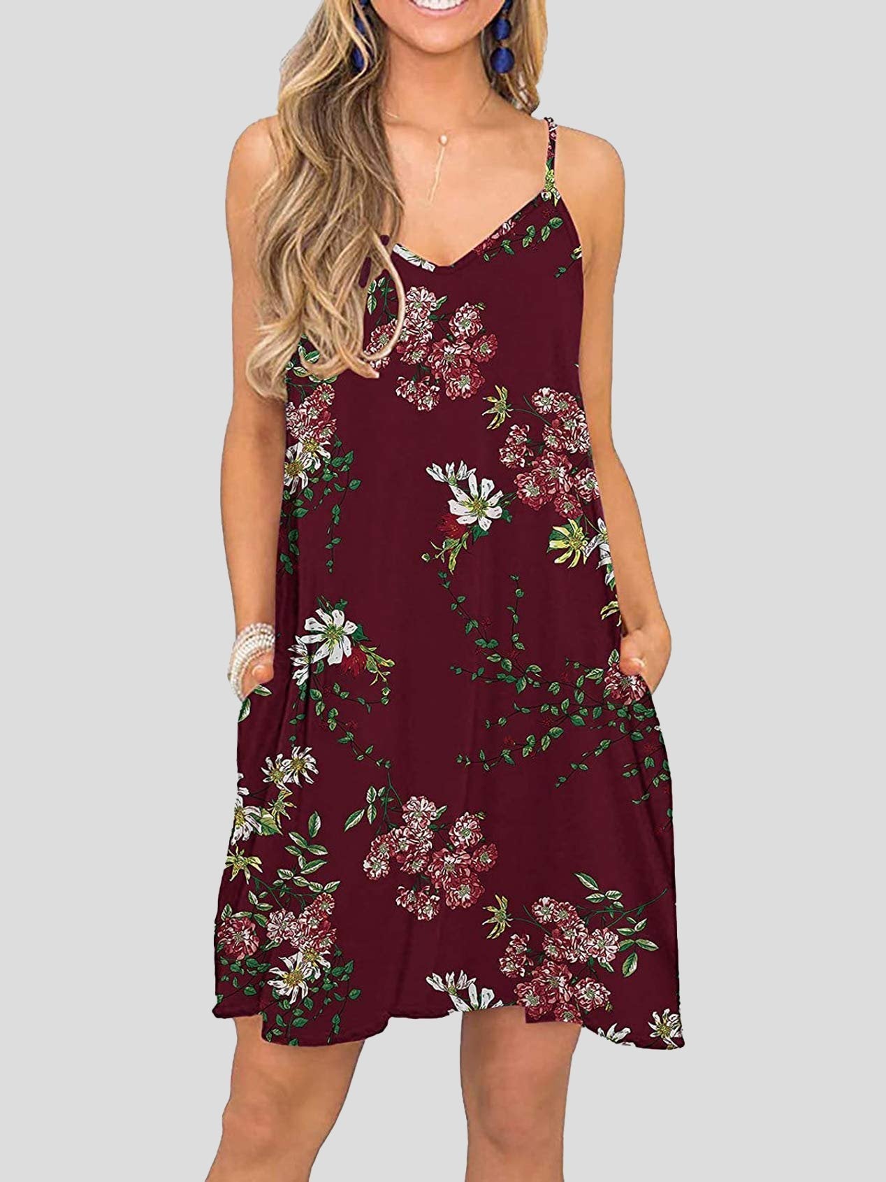 Sleeveless V-neck Print Sling Pocket Mini Dress - LuckyFash™