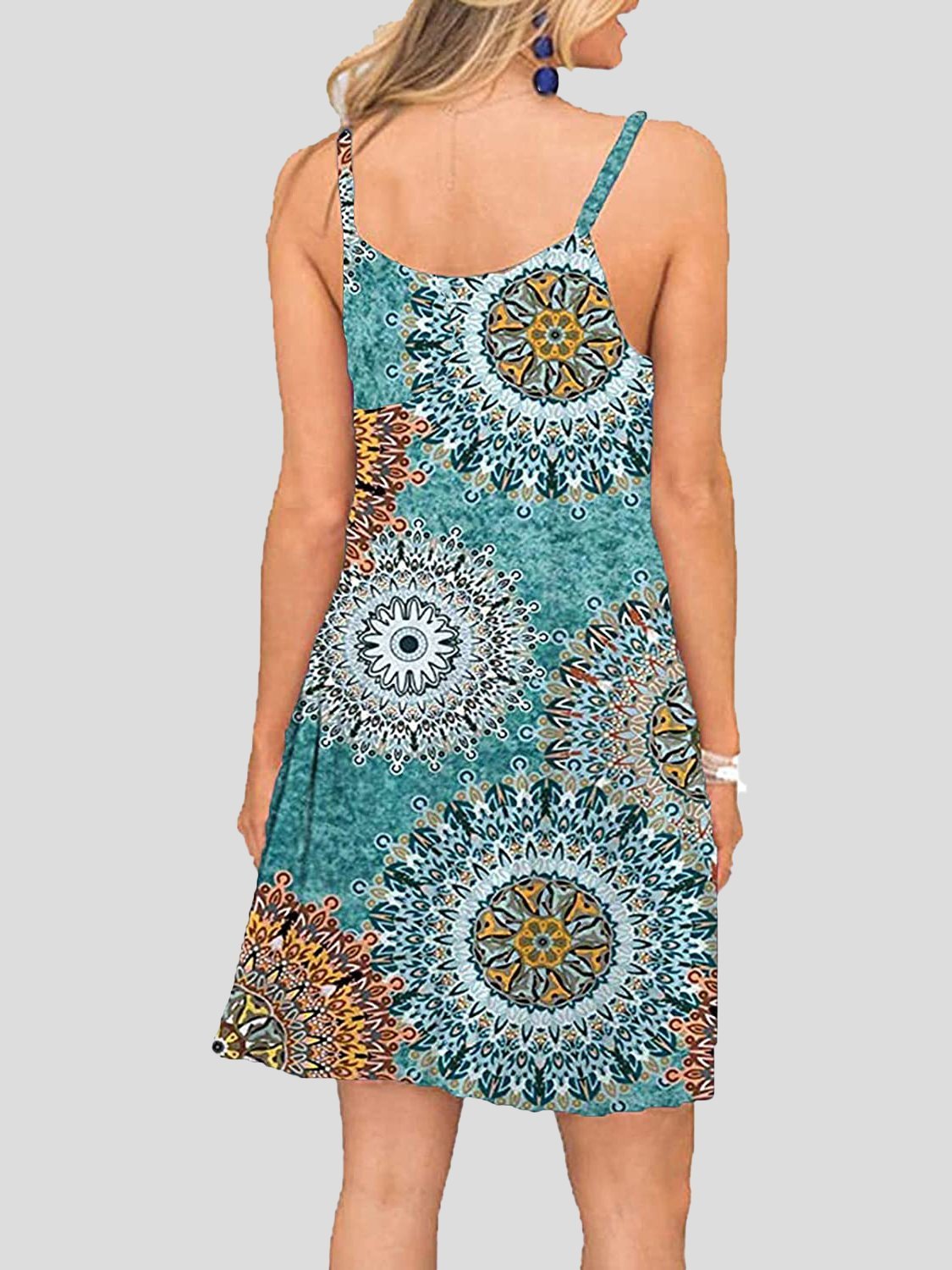 Sleeveless V-neck Print Sling Pocket Mini Dress - LuckyFash™