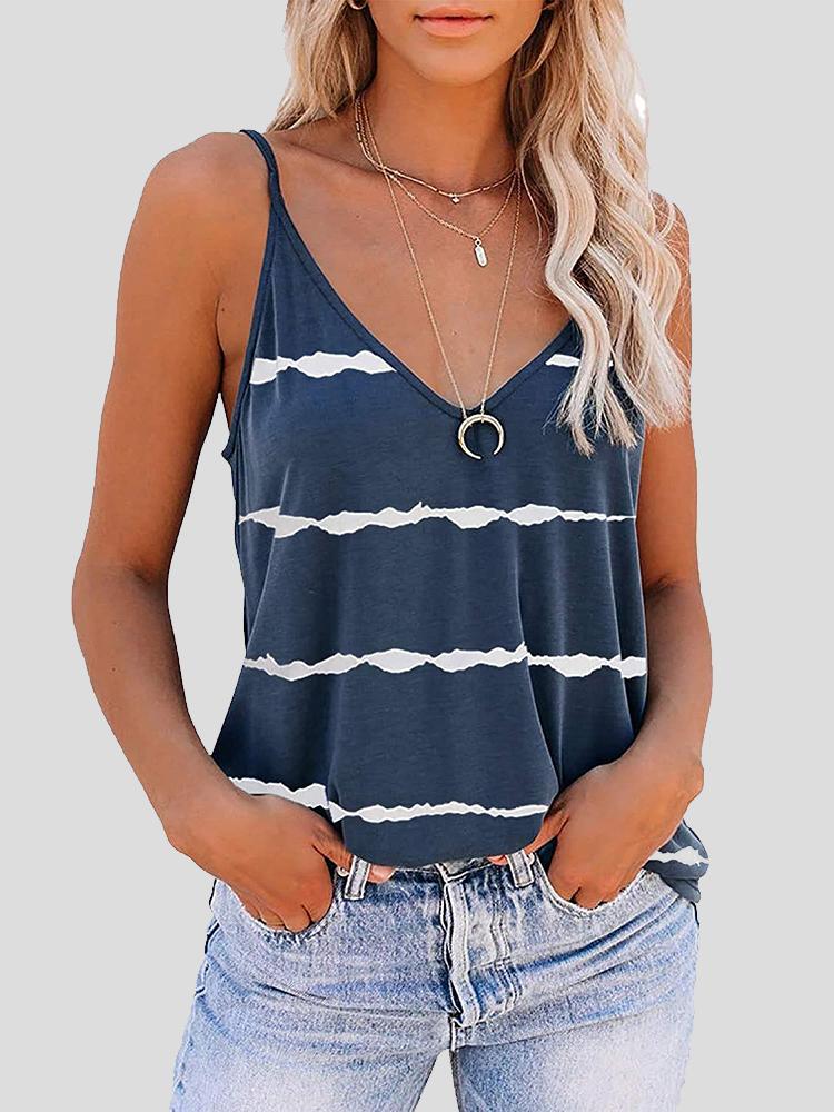 Sleeveless V-neck Striped Print Tank Top - LuckyFash™