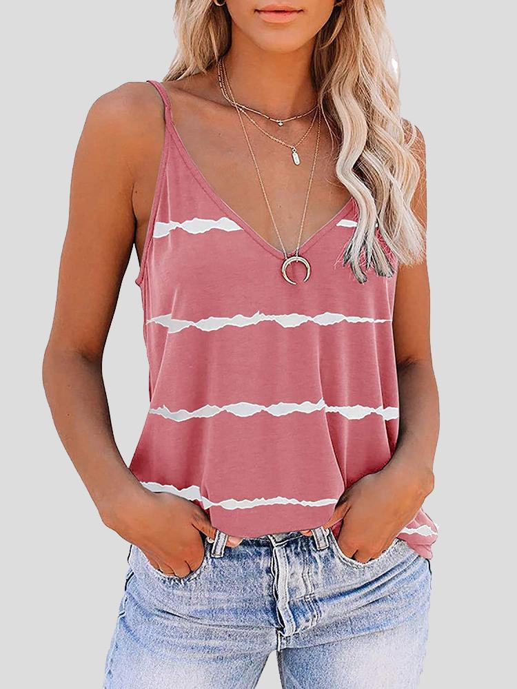 Sleeveless V-neck Striped Print Tank Top - LuckyFash™