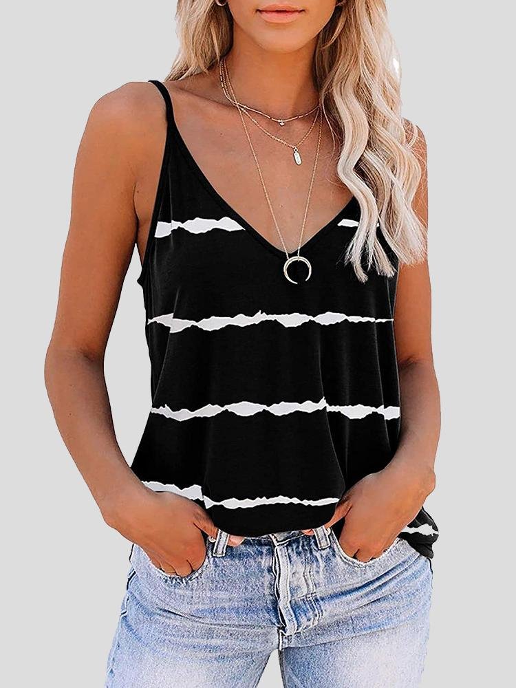 Sleeveless V-neck Striped Print Tank Top - LuckyFash™