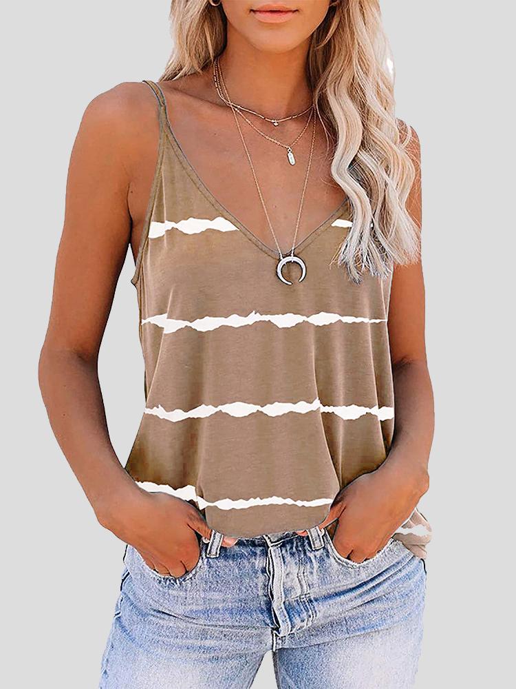 Sleeveless V-neck Striped Print Tank Top - LuckyFash™