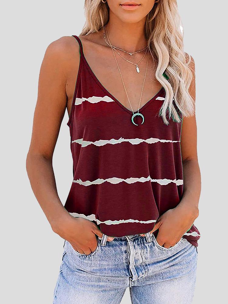 Sleeveless V-neck Striped Print Tank Top - LuckyFash™