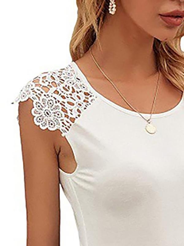 Slim-fit Solid Color Sleeveless Lace T-shirt - LuckyFash™