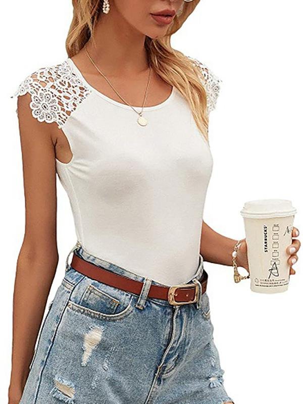 Slim-fit Solid Color Sleeveless Lace T-shirt - LuckyFash™