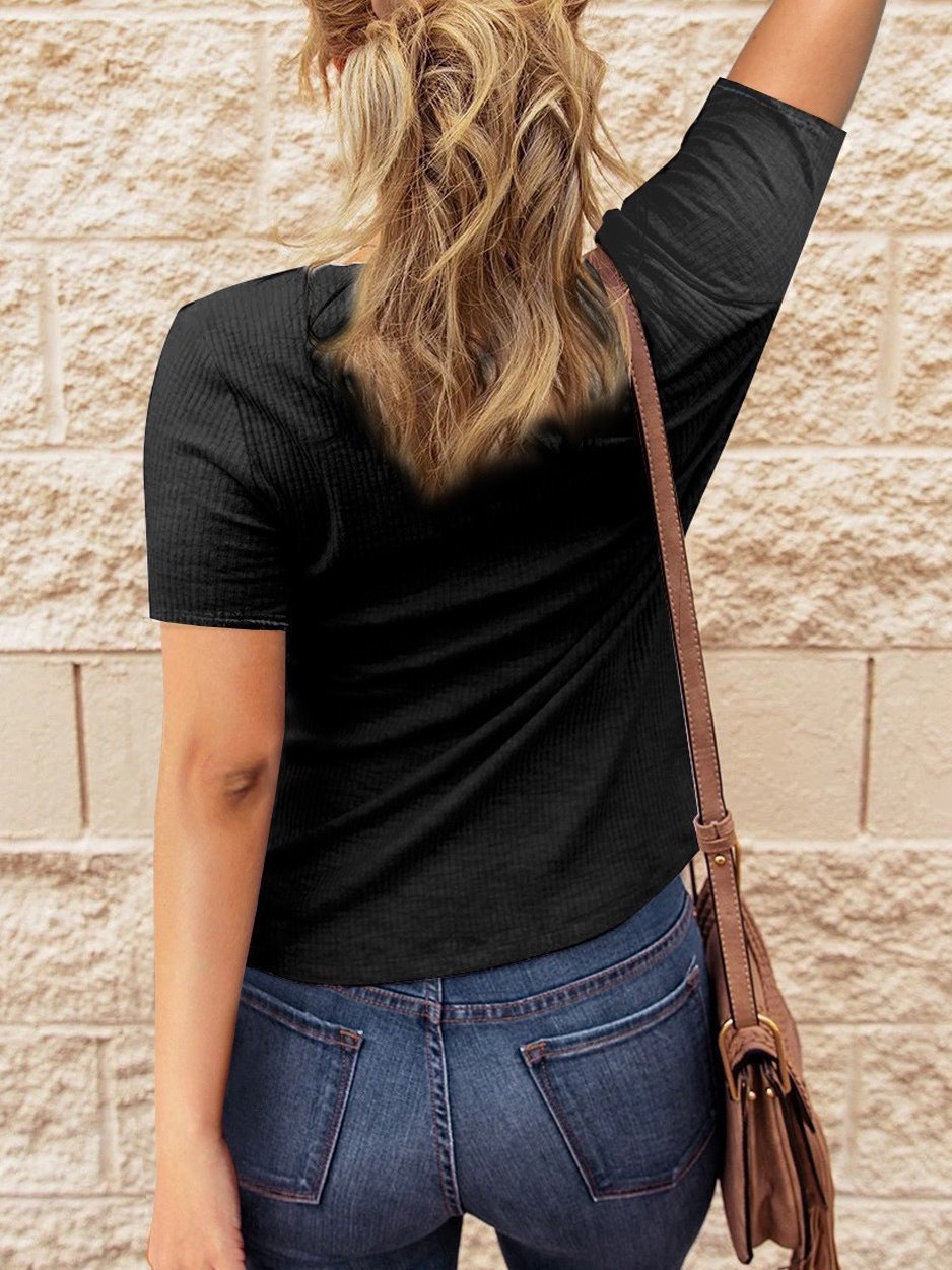 Slim Knitted Button Short-sleeved T-shirt - LuckyFash™