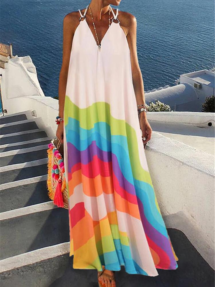 Sling Multicolor V-neck Long Dress - LuckyFash™