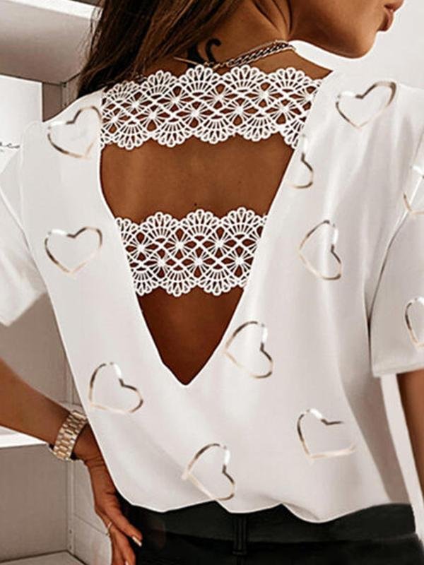 Soft Solid Color V-neck Short Sleeve Top - LuckyFash™