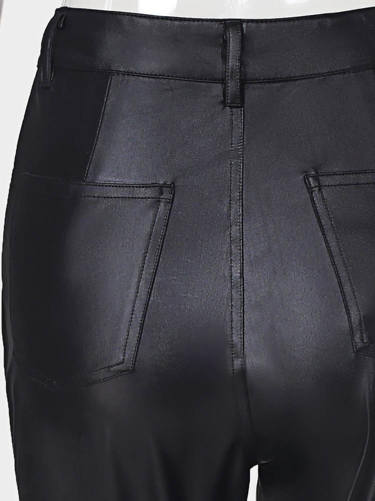 Solid Buttoned Casual Coated PU Pants - LuckyFash™