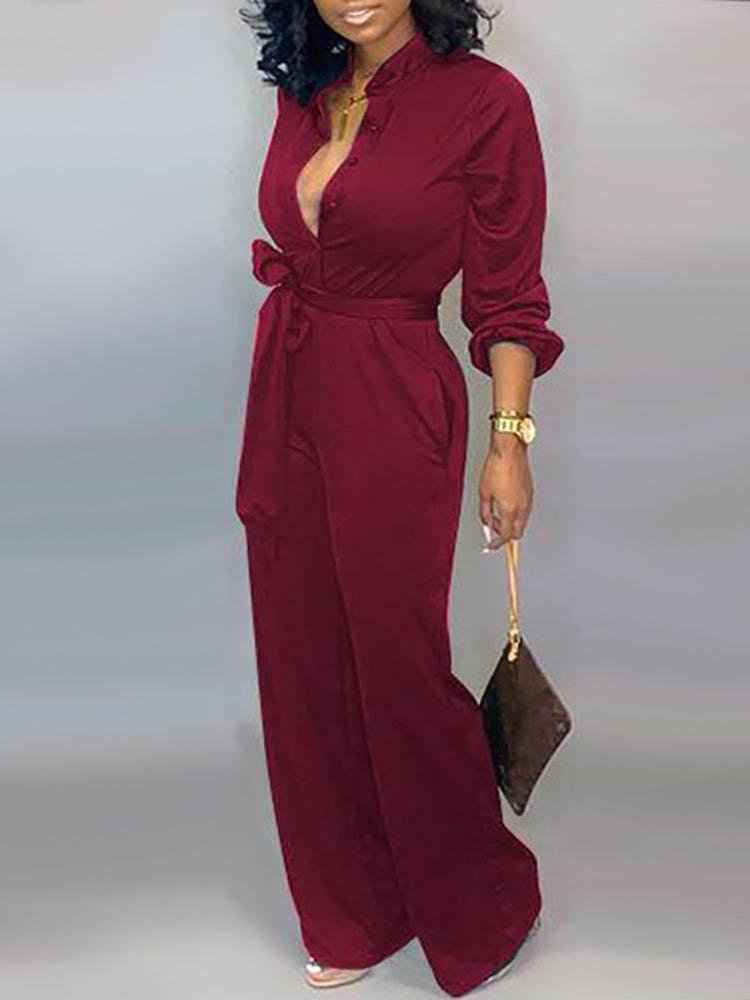 Solid Buttoned Pocket Casual Jumpsuit - LuckyFash™