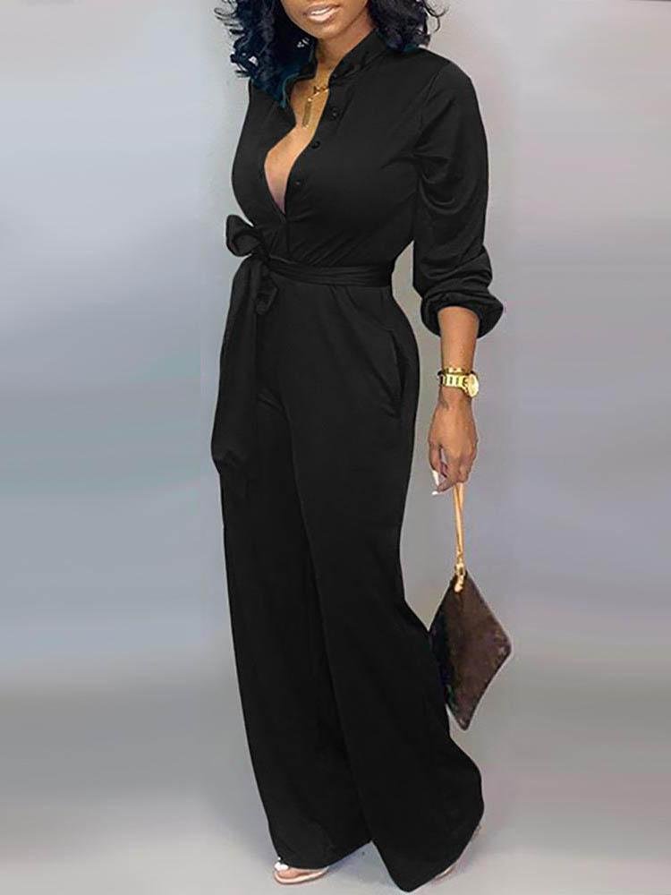 Solid Buttoned Pocket Casual Jumpsuit - LuckyFash™