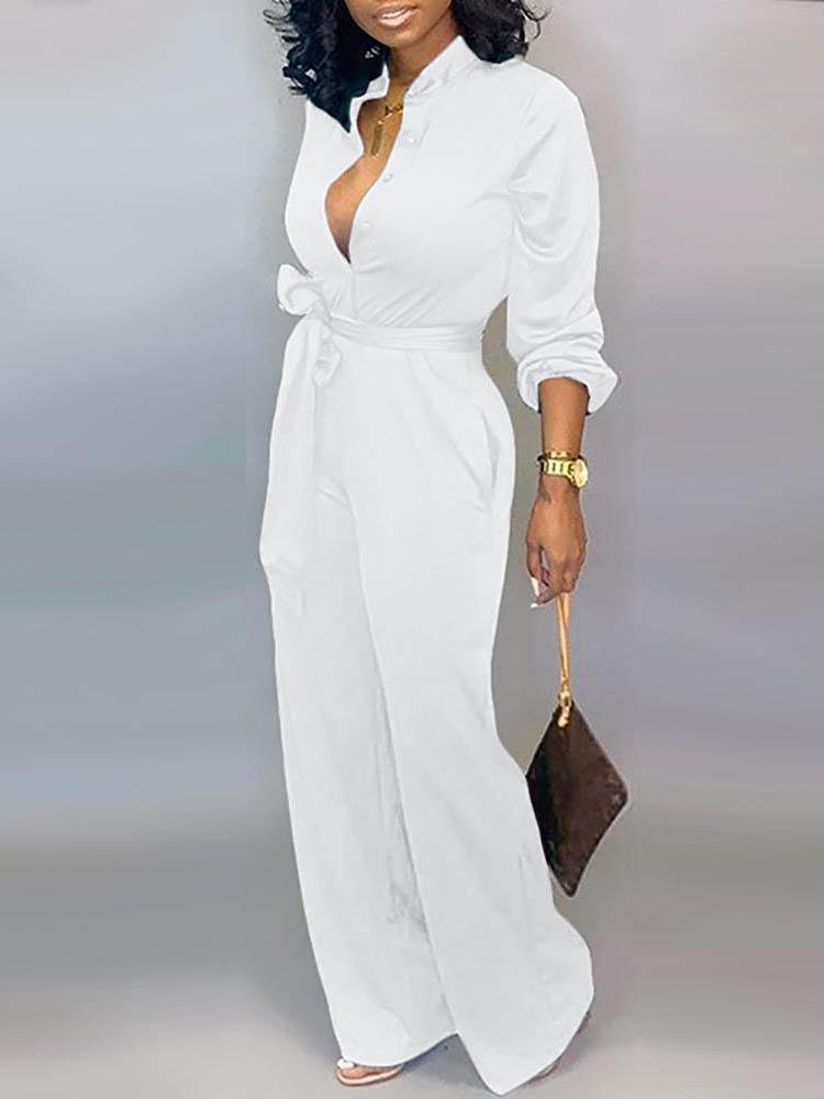 Solid Buttoned Pocket Casual Jumpsuit - LuckyFash™