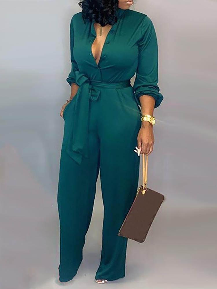 Solid Buttoned Pocket Casual Jumpsuit - LuckyFash™