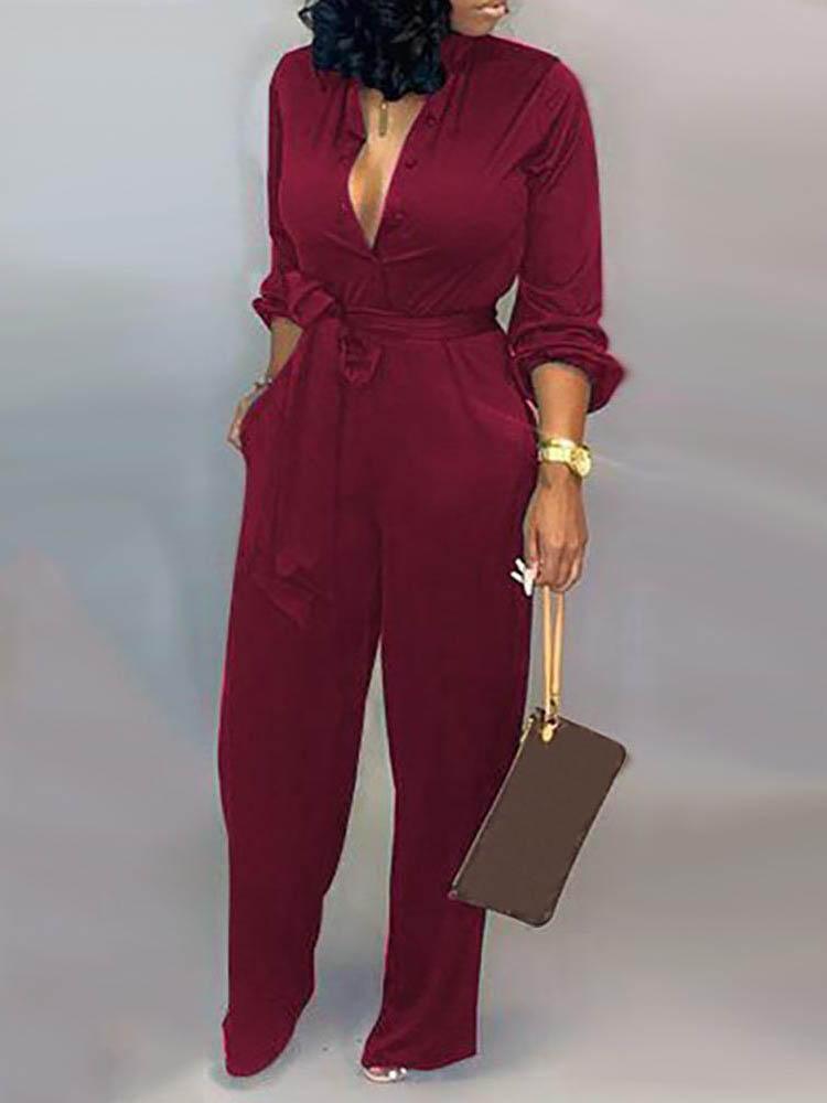 Solid Buttoned Pocket Casual Jumpsuit - LuckyFash™