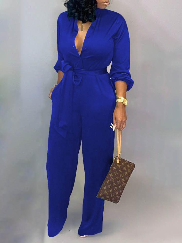 Solid Buttoned Pocket Casual Jumpsuit - LuckyFash™