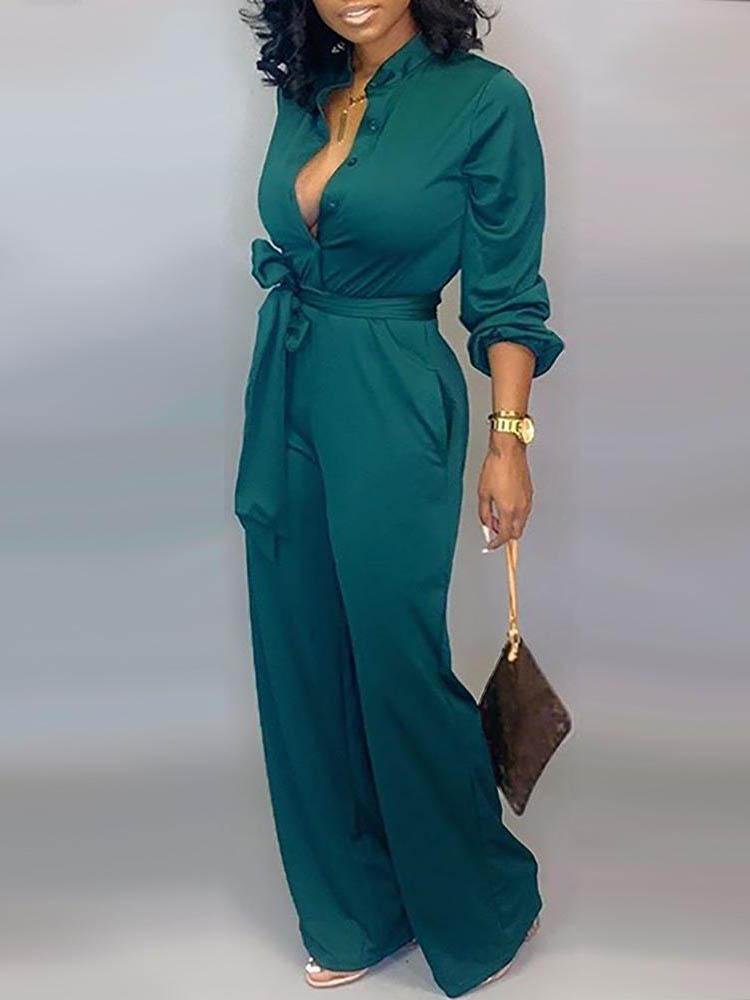Solid Buttoned Pocket Casual Jumpsuit - LuckyFash™