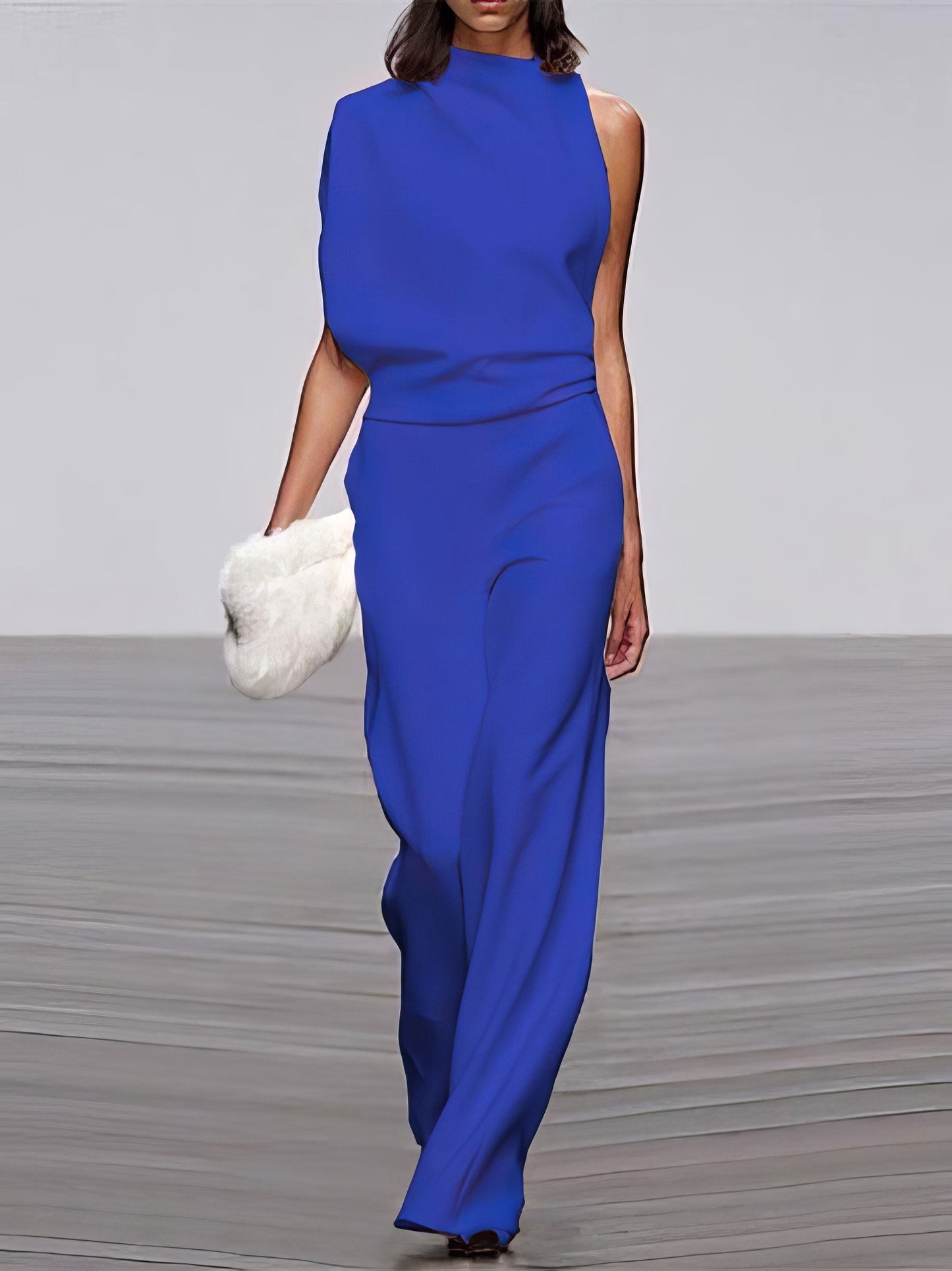 Solid Color One-shoulder Pile Collar Jumpsuit - LuckyFash™