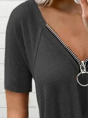 Solid Color V-neck Short-sleeved T-shirt - LuckyFash™