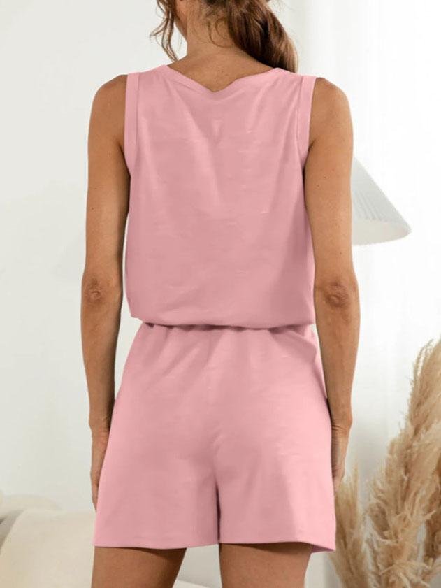 Solid Drawstring Sleeveless Jumpsuit - LuckyFash™