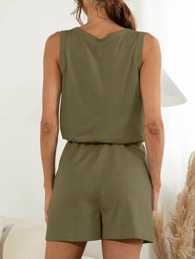 Solid Drawstring Sleeveless Jumpsuit - LuckyFash™