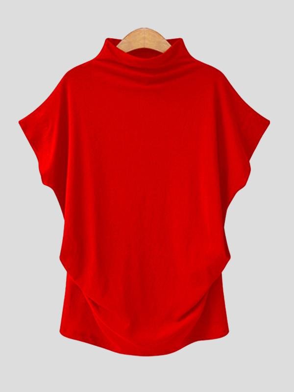Solid High Neck Short-sleeved T-shirt - LuckyFash™