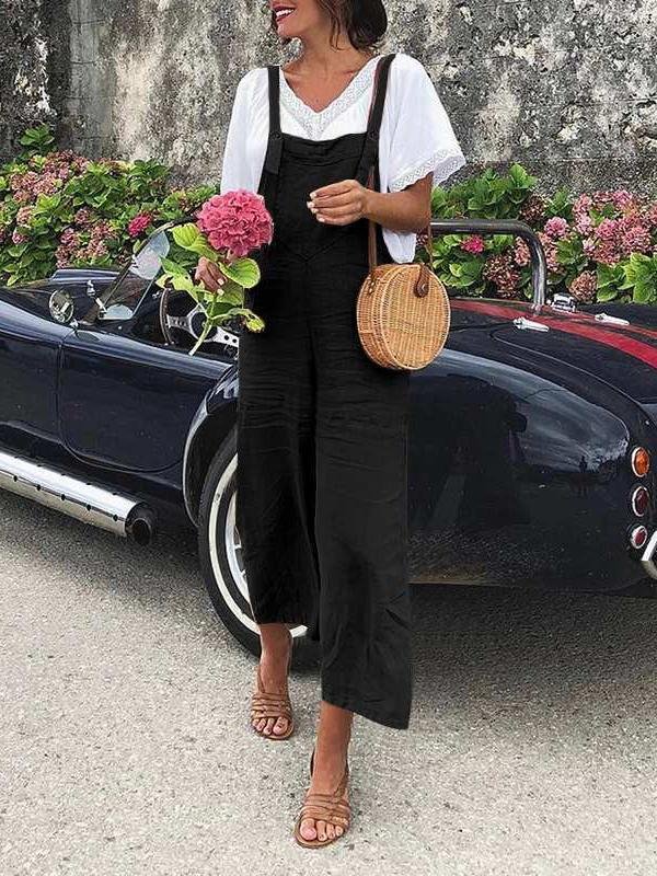 Solid Loose Straight-leg Casual Overalls - LuckyFash™