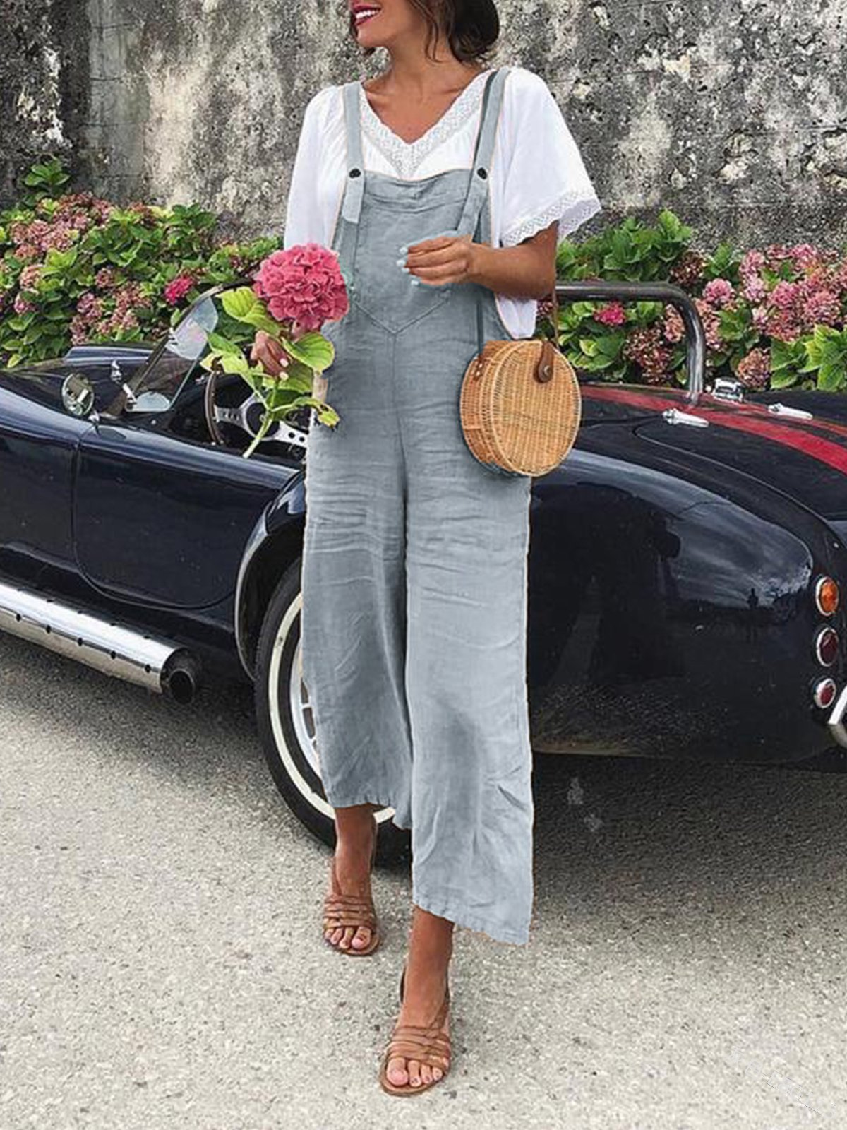 Solid Loose Straight-leg Casual Overalls - LuckyFash™