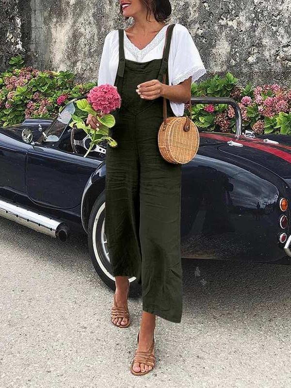 Solid Loose Straight-leg Casual Overalls - LuckyFash™