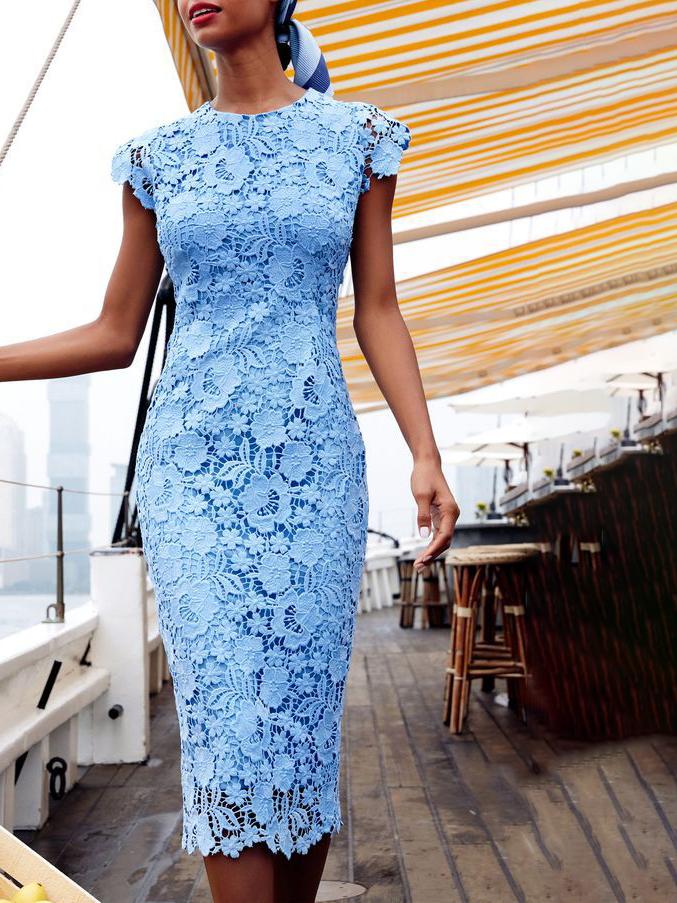 Solid Round Neck Sleeveless Pencil Midi Dresses - LuckyFash™