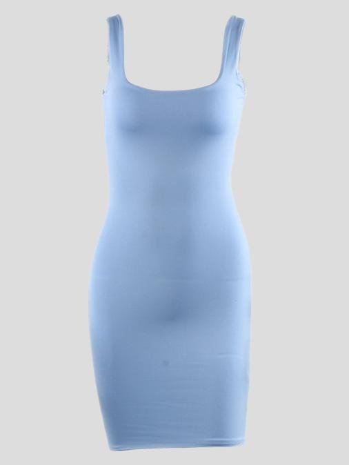 Solid Square Neck High Elastic Sling Slim Bodycon Dress - LuckyFash™