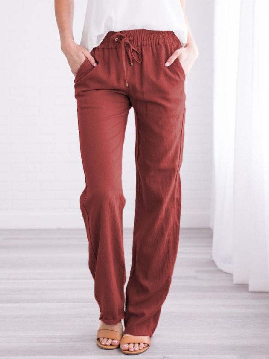 Solid Tie Casual Wide-leg Trousers - LuckyFash™