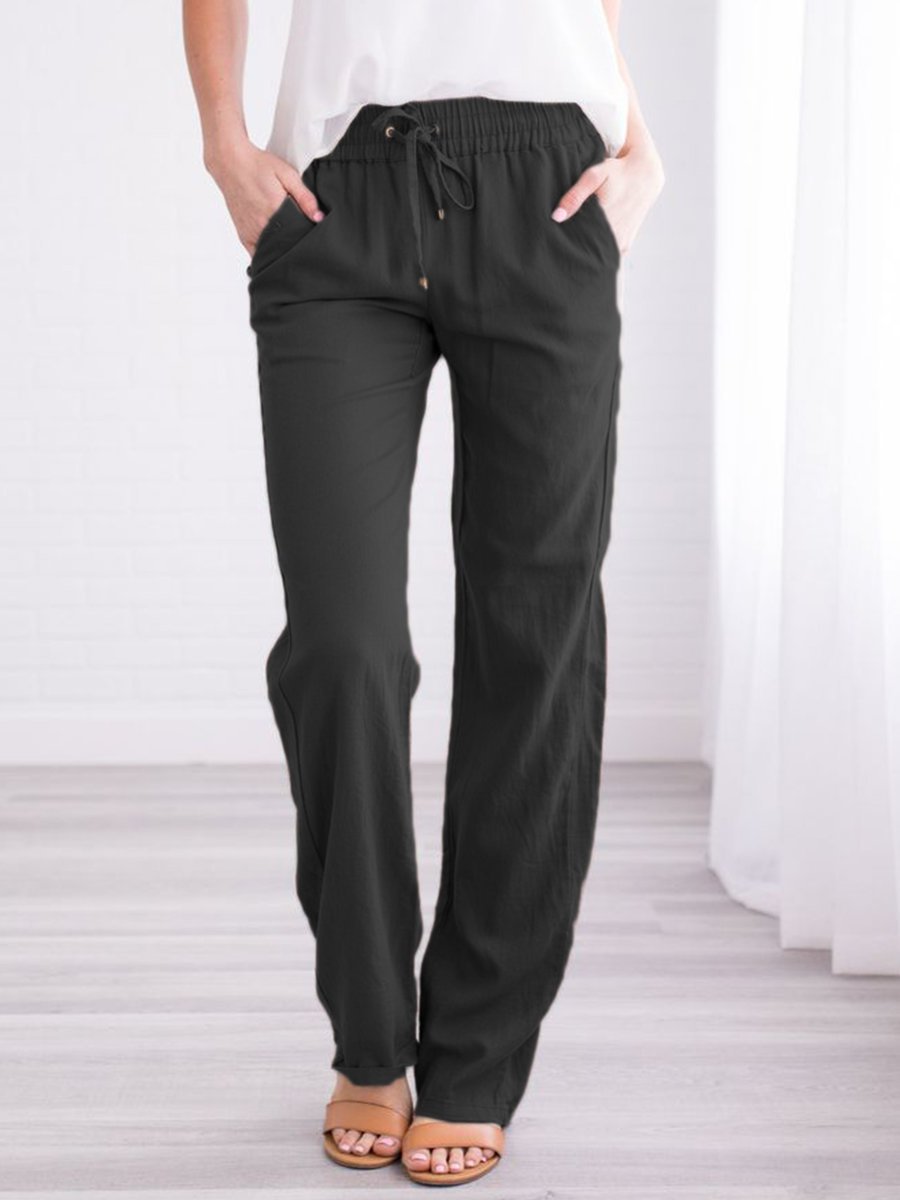 Solid Tie Casual Wide-leg Trousers - LuckyFash™