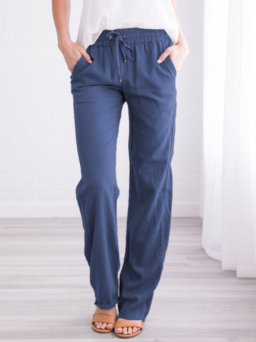 Solid Tie Casual Wide-leg Trousers - LuckyFash™
