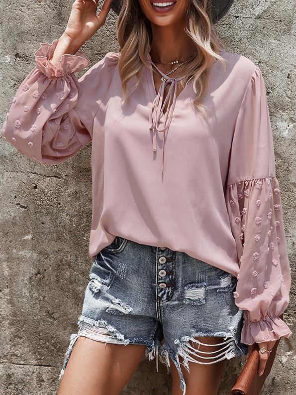 Solid Tie V Neck Splicing Elegant Casual Women's Blouse - LuckyFash™