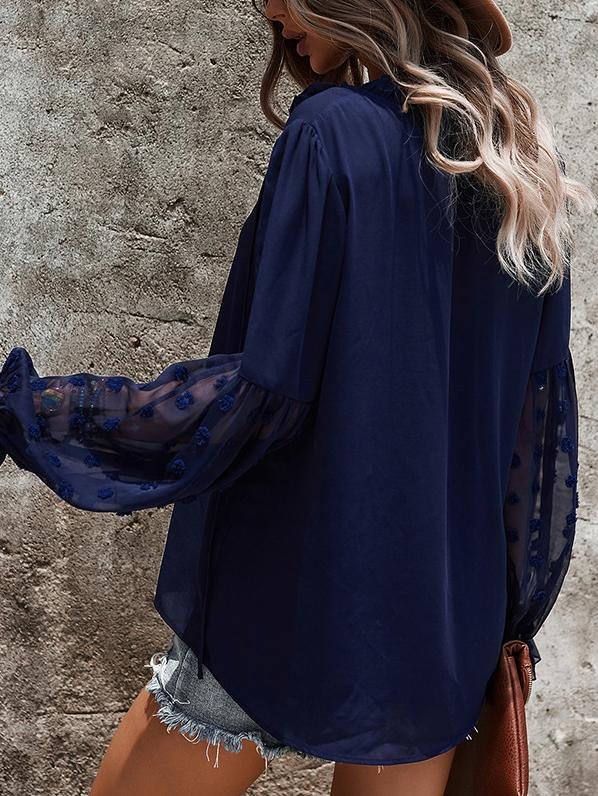 Solid Tie V Neck Splicing Elegant Casual Women's Blouse - LuckyFash™