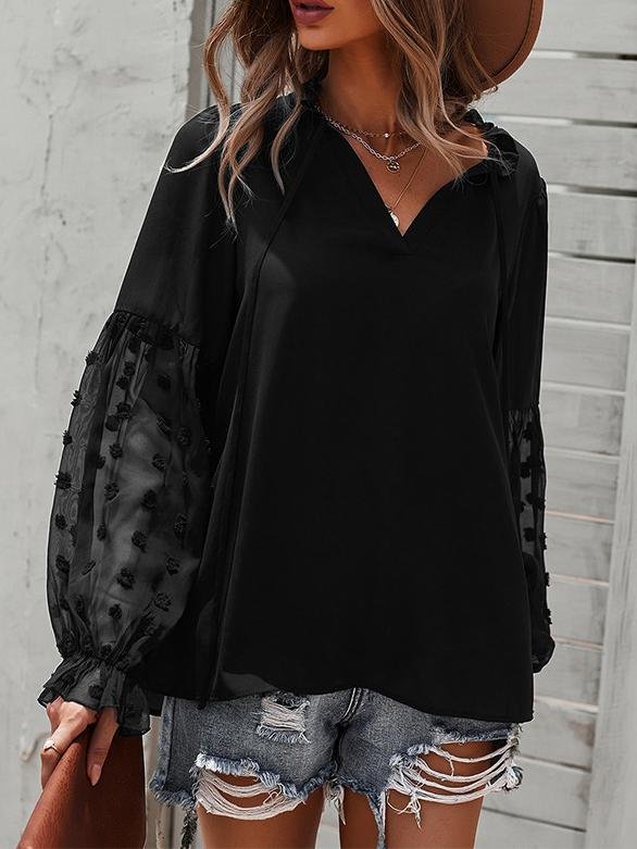 Solid Tie V Neck Splicing Elegant Casual Women's Blouse - LuckyFash™