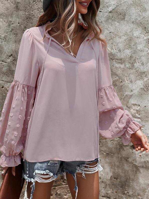 Solid Tie V Neck Splicing Elegant Casual Women's Blouse - LuckyFash™