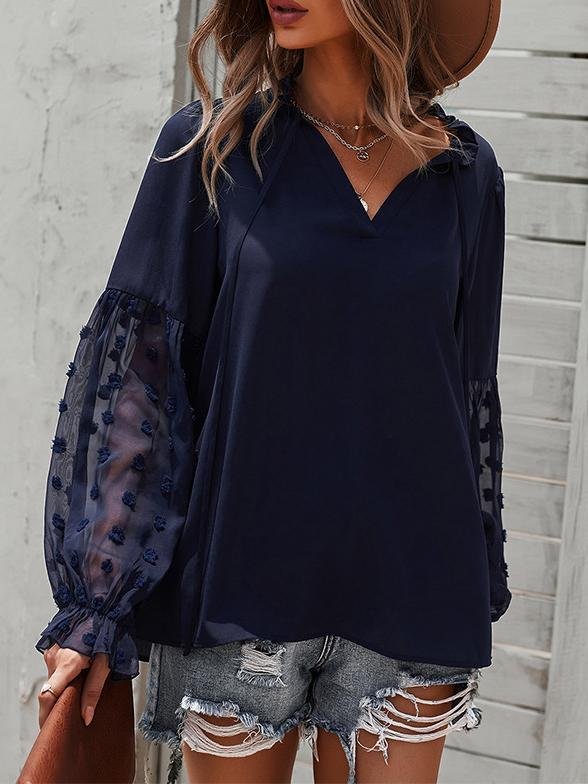Solid Tie V Neck Splicing Elegant Casual Women's Blouse - LuckyFash™