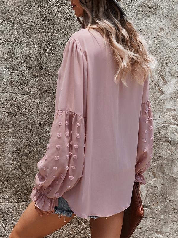 Solid Tie V Neck Splicing Elegant Casual Women's Blouse - LuckyFash™