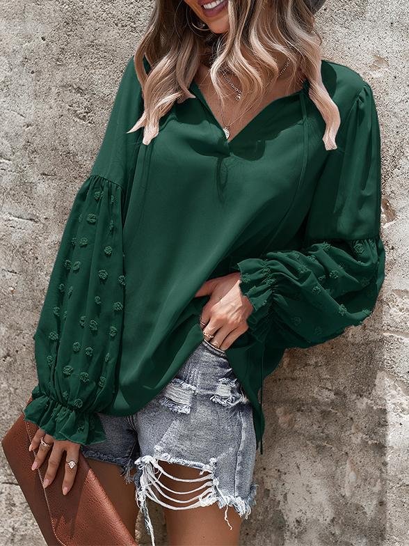 Solid Tie V Neck Splicing Elegant Casual Women's Blouse - LuckyFash™