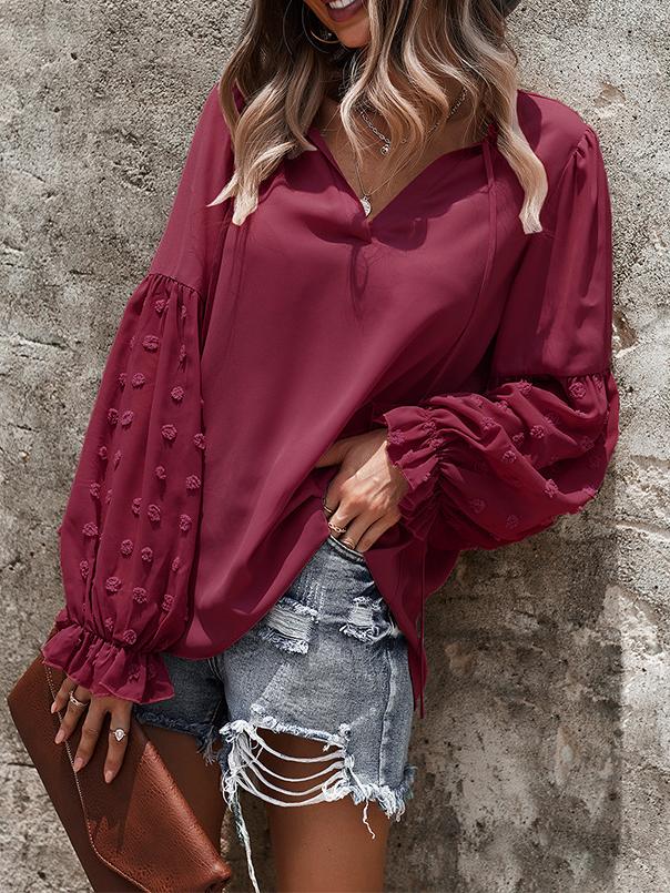 Solid Tie V Neck Splicing Elegant Casual Women's Blouse - LuckyFash™