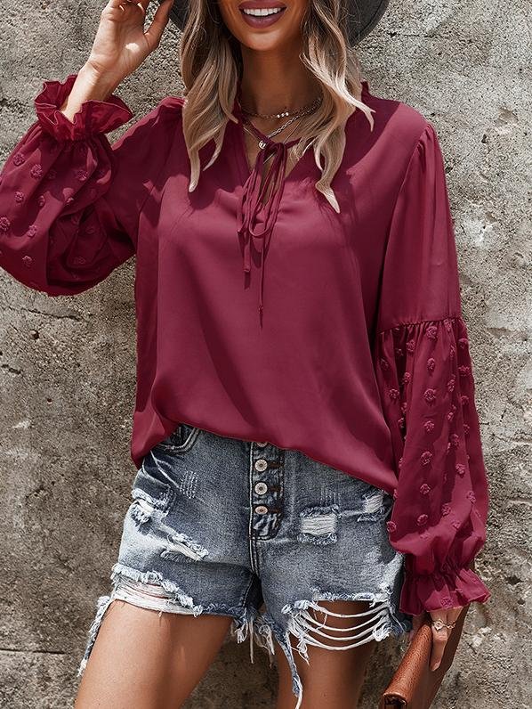 Solid Tie V Neck Splicing Elegant Casual Women's Blouse - LuckyFash™