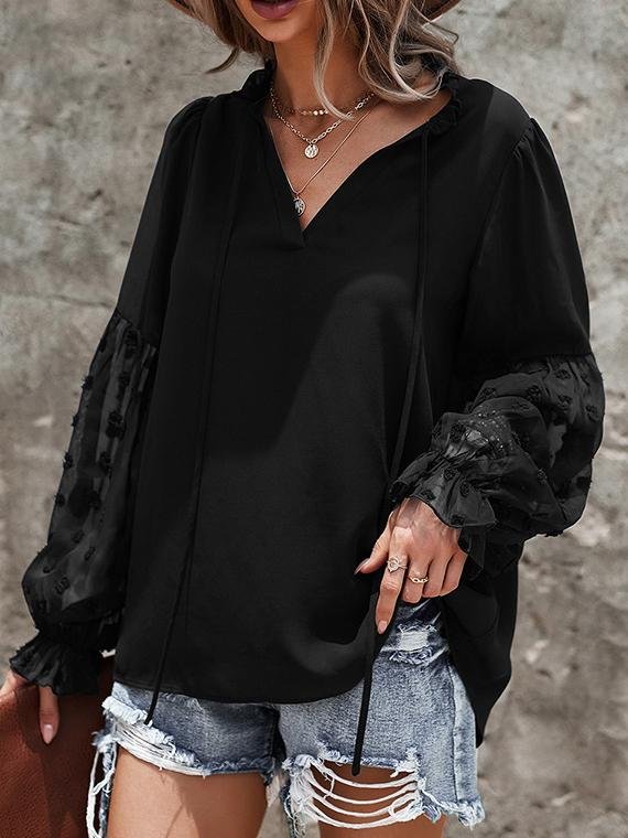 Solid Tie V Neck Splicing Elegant Casual Women's Blouse - LuckyFash™