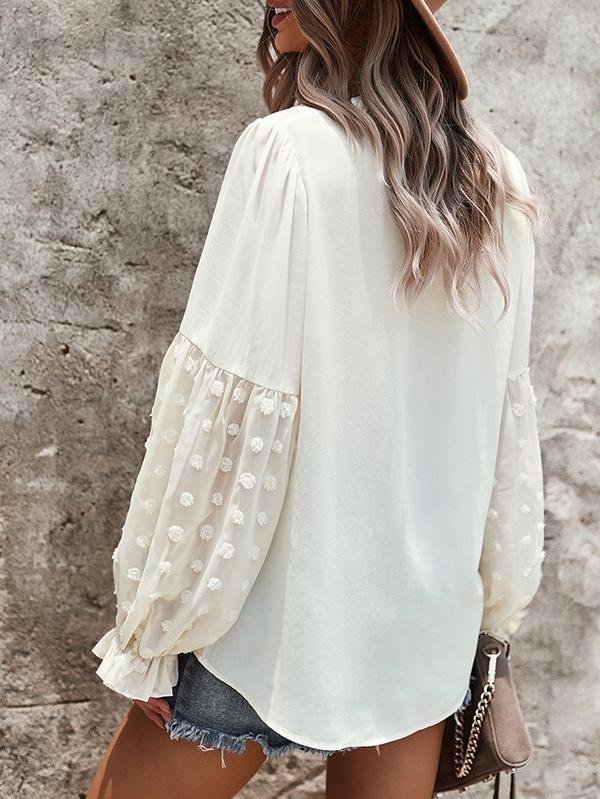 Solid Tie V Neck Splicing Elegant Casual Women's Blouse - LuckyFash™