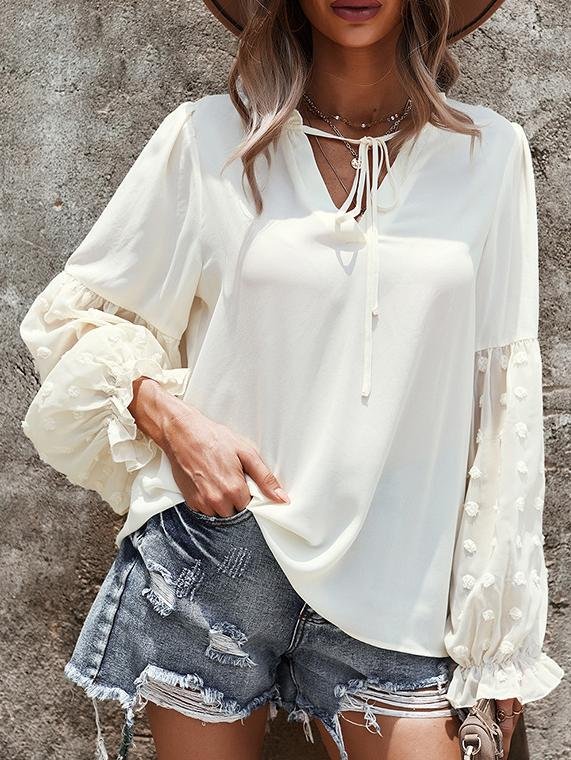 Solid Tie V Neck Splicing Elegant Casual Women's Blouse - LuckyFash™